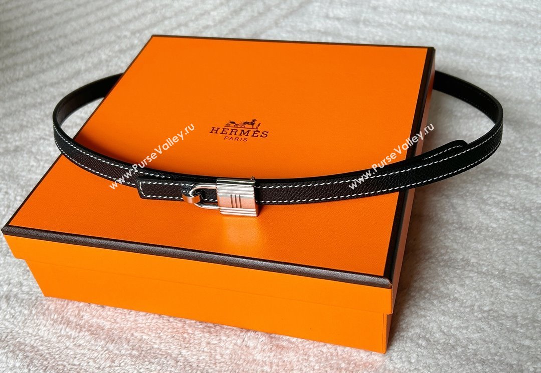 Hermes Romance belt buckle Reversible leather strap 1.3cm Black 2025 0314 (99-250314110)