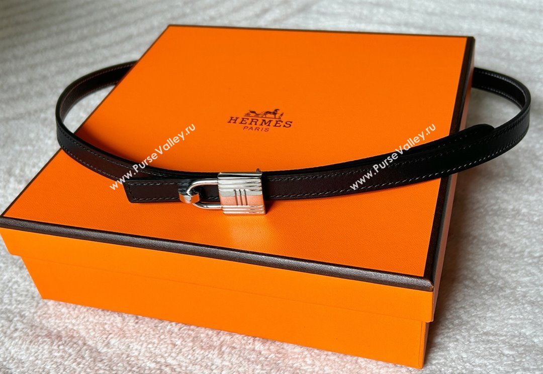 Hermes Romance belt buckle Reversible leather strap 1.3cm Black 2025 0314 (99-250314110)