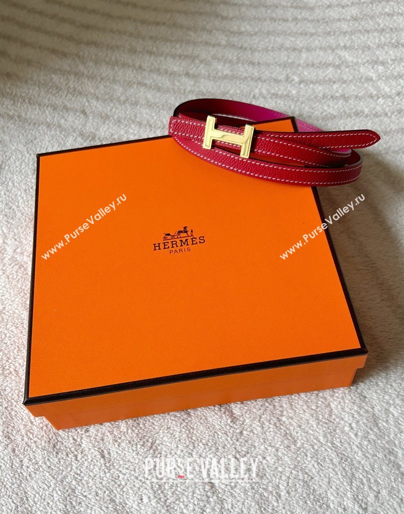 Hermes Focus belt buckle Reversible leather strap 1.3cm Dark Pink/Red 2025 0314 (99-250314111)