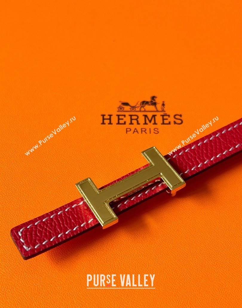 Hermes Focus belt buckle Reversible leather strap 1.3cm Dark Pink/Red 2025 0314 (99-250314111)