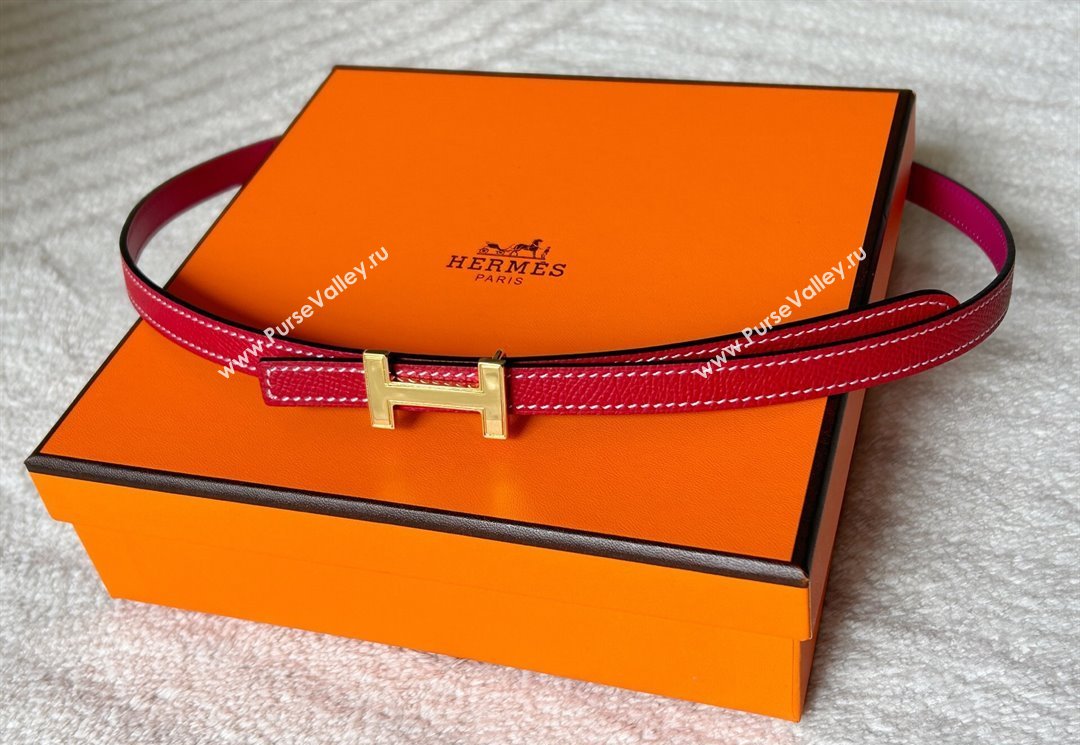 Hermes Focus belt buckle Reversible leather strap 1.3cm Dark Pink/Red 2025 0314 (99-250314111)