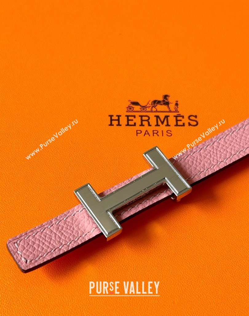 Hermes Focus belt buckle Reversible leather strap 1.3cm Red/Light Pink 2025 0314 (99-250314112)