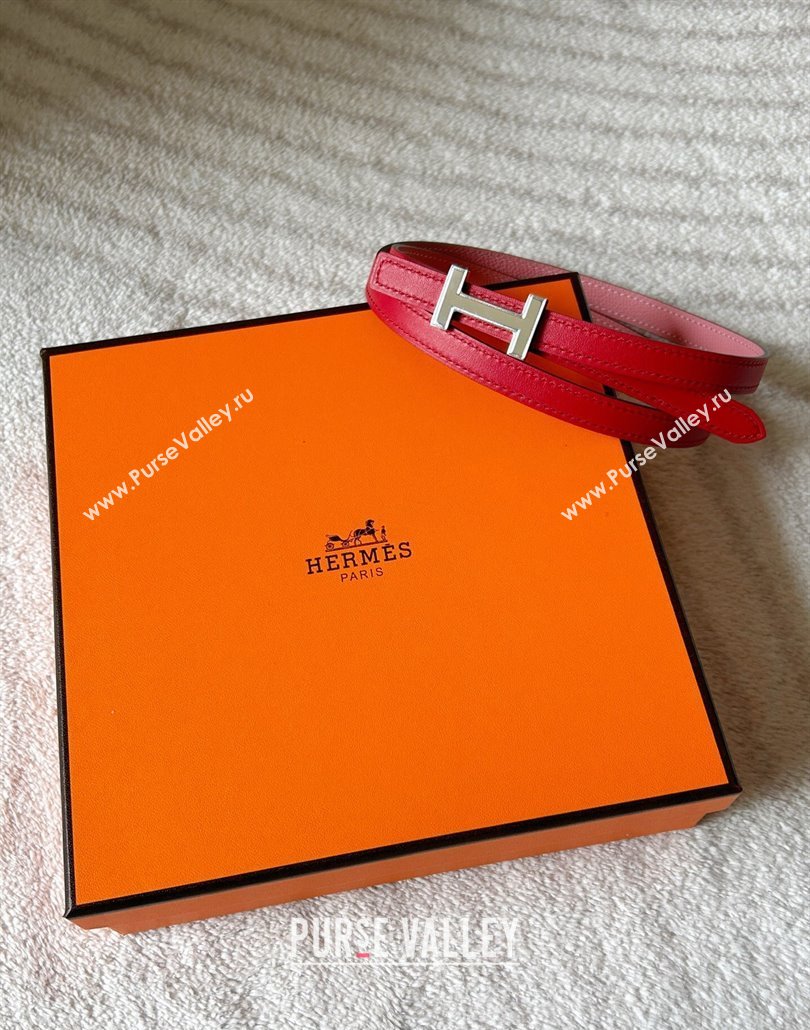 Hermes Focus belt buckle Reversible leather strap 1.3cm Red/Light Pink 2025 0314 (99-250314112)