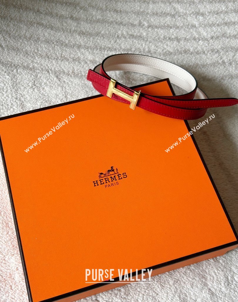 Hermes Focus belt buckle Reversible leather strap 1.3cm Red/White 2025 0314 (99-250314113)