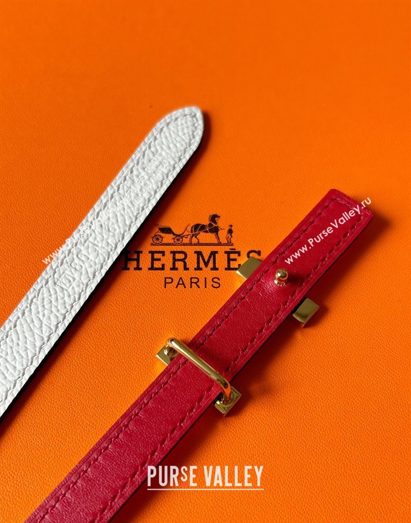 Hermes Focus belt buckle Reversible leather strap 1.3cm Red/White 2025 0314 (99-250314113)