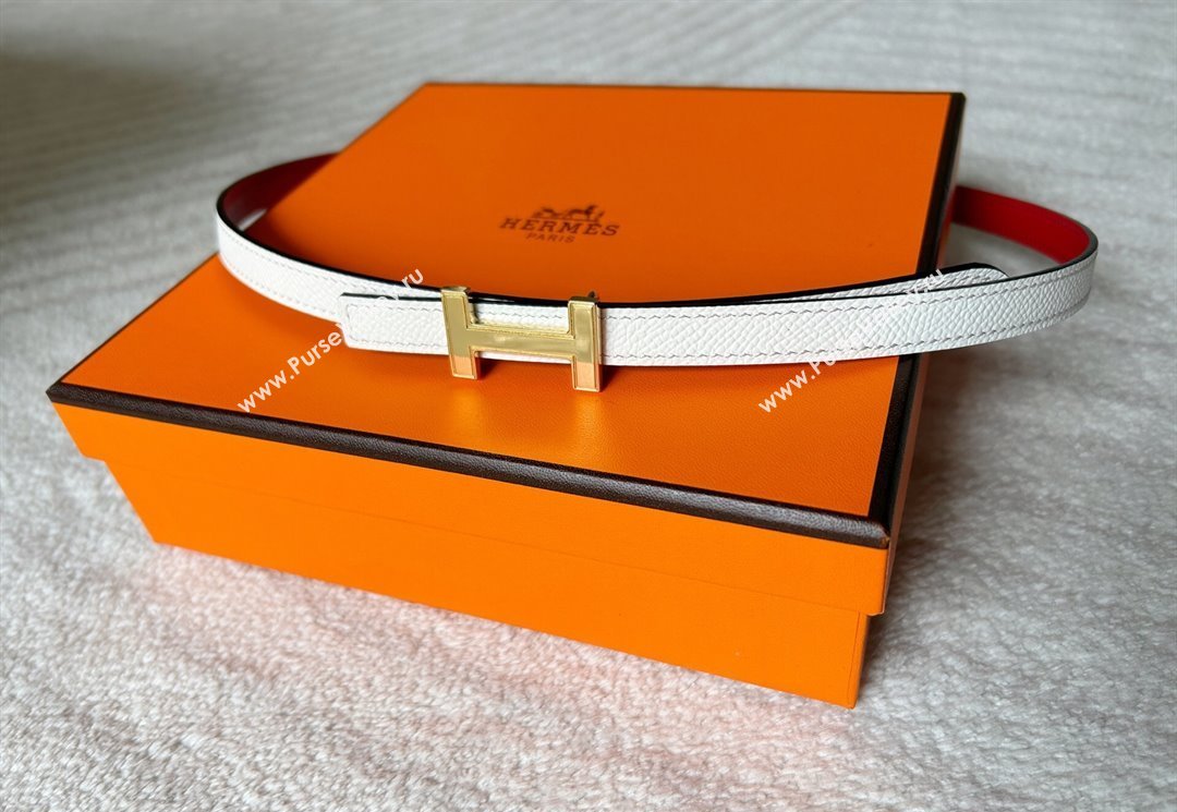 Hermes Focus belt buckle Reversible leather strap 1.3cm Red/White 2025 0314 (99-250314113)