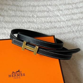 Hermes Focus belt buckle Reversible leather strap 1.3cm Black/Gold 2025 0314 (99-250314115)