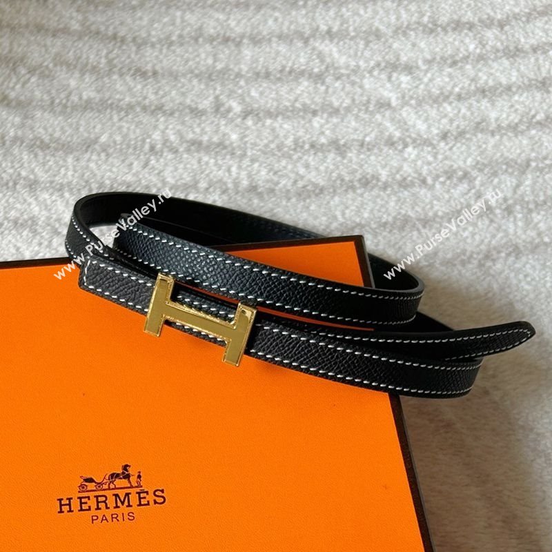 Hermes Focus belt buckle Reversible leather strap 1.3cm Black/Gold 2025 0314 (99-250314115)