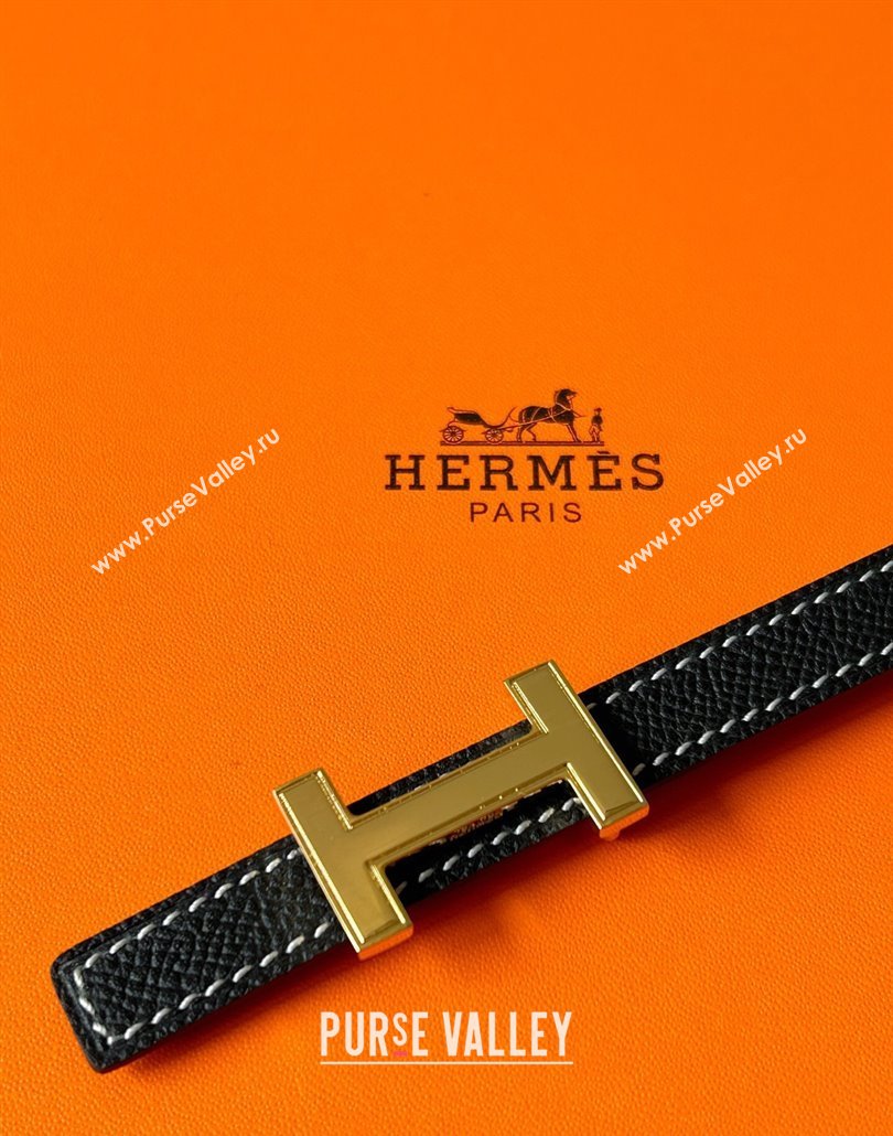 Hermes Focus belt buckle Reversible leather strap 1.3cm Black/Gold 2025 0314 (99-250314115)