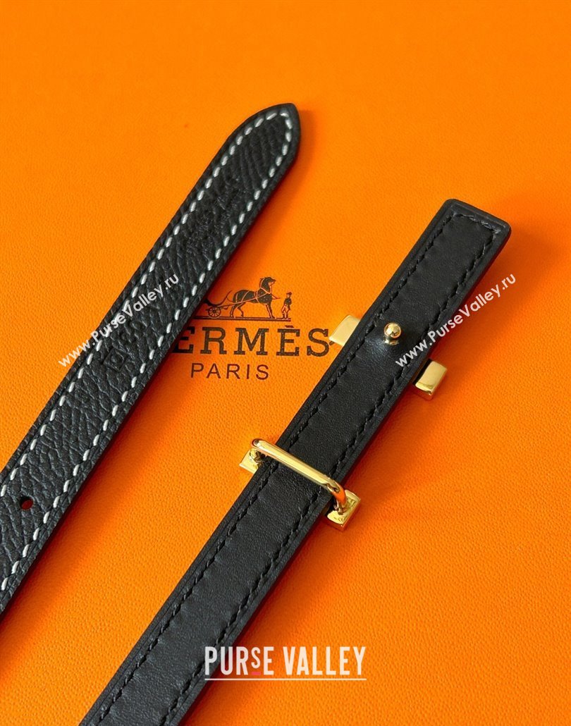 Hermes Focus belt buckle Reversible leather strap 1.3cm Black/Gold 2025 0314 (99-250314115)