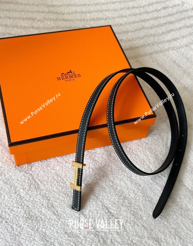 Hermes Focus belt buckle Reversible leather strap 1.3cm Black/Gold 2025 0314 (99-250314115)