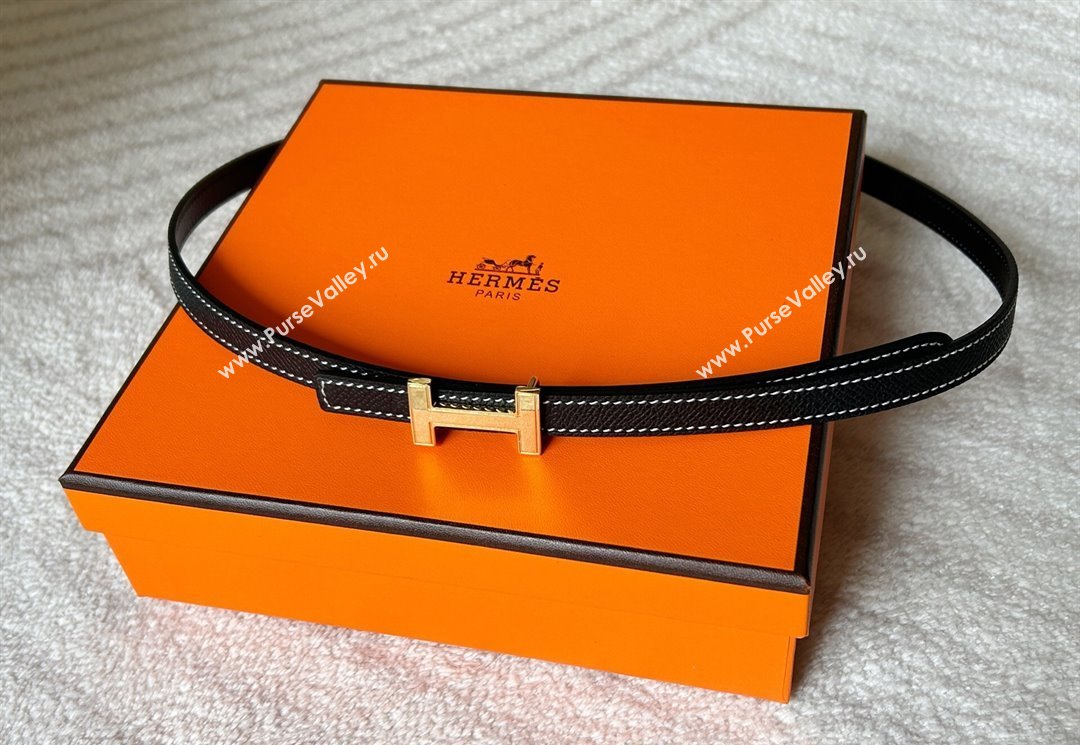 Hermes Focus belt buckle Reversible leather strap 1.3cm Black/Gold 2025 0314 (99-250314115)