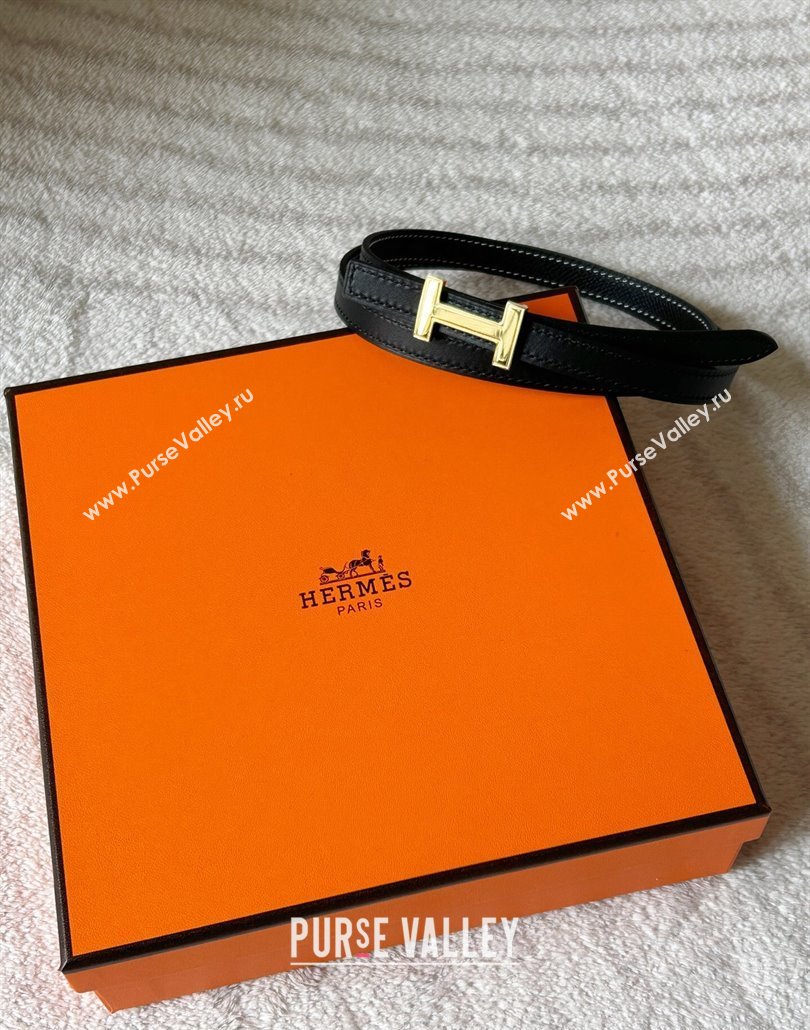 Hermes Focus belt buckle Reversible leather strap 1.3cm Black/Gold 2025 0314 (99-250314115)