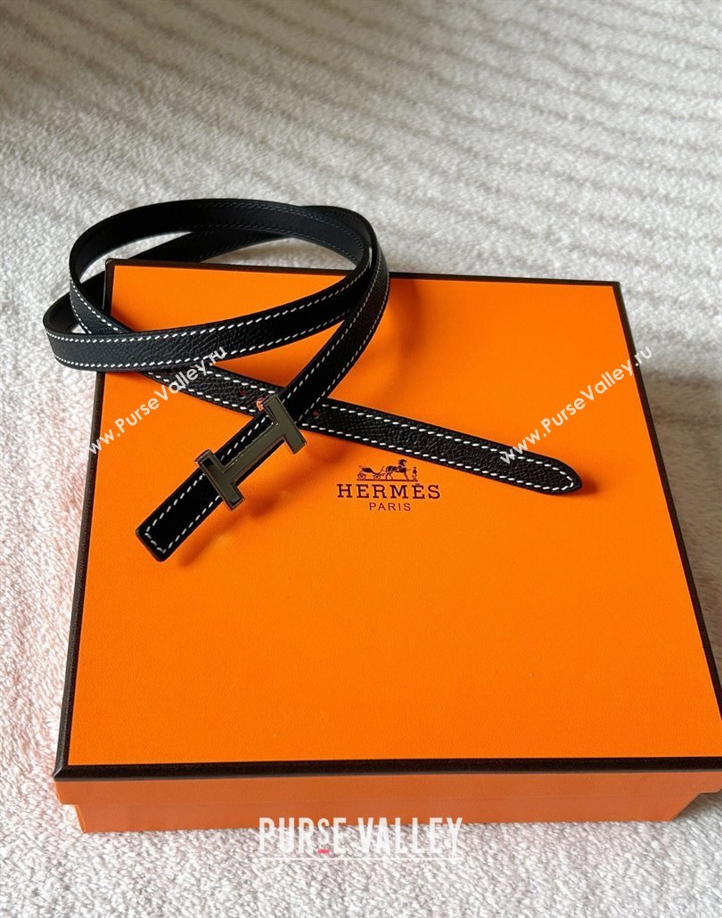 Hermes Focus belt buckle Reversible leather strap 1.3cm Black/Gold 2025 0314 (99-250314115)