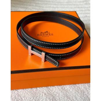Hermes Focus belt buckle Reversible leather strap 1.3cm Black/Silver 2025 0314 (99-250314114)