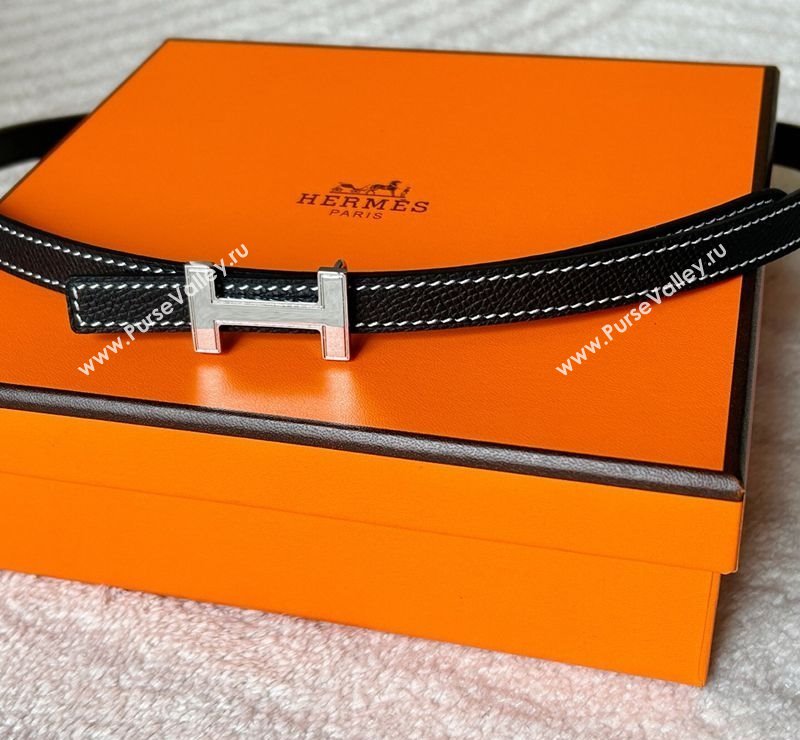 Hermes Focus belt buckle Reversible leather strap 1.3cm Black/Silver 2025 0314 (99-250314114)