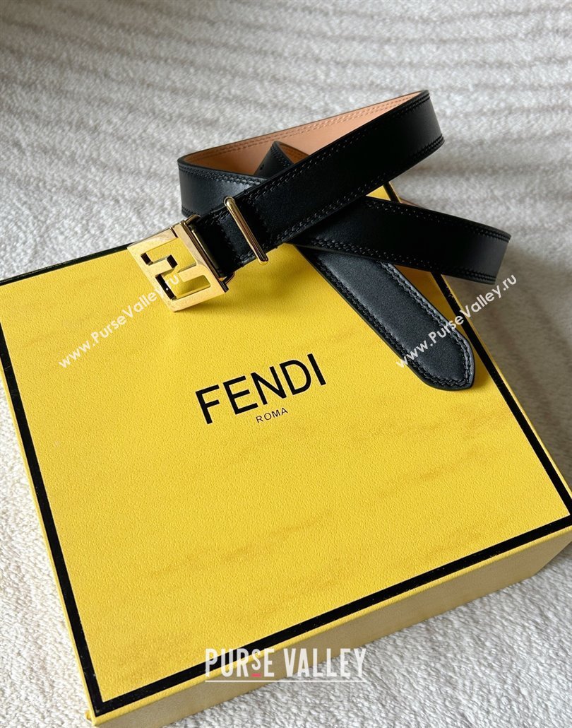 Fendi Womens Calfskin Belt 2.5cm with FF Buckle Black 2025 0315 (99-250315004)