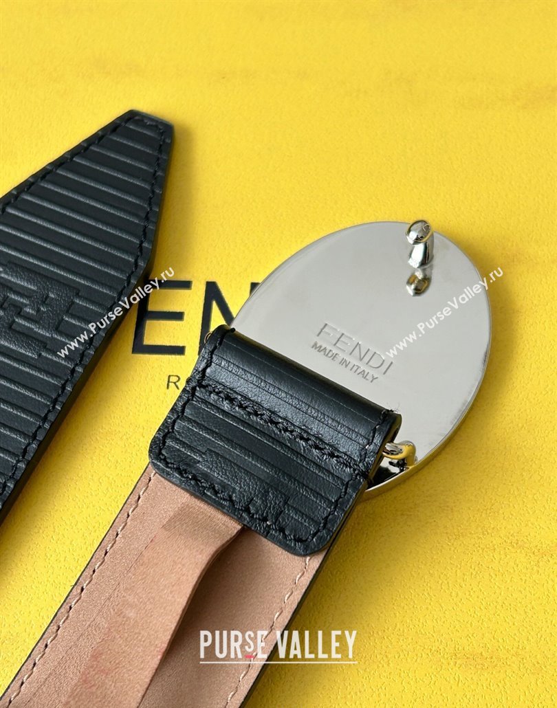 Fendi Mens Striped Calfskin Belt 3.4cm Black/Silver 2025 0315 (99-250315011)