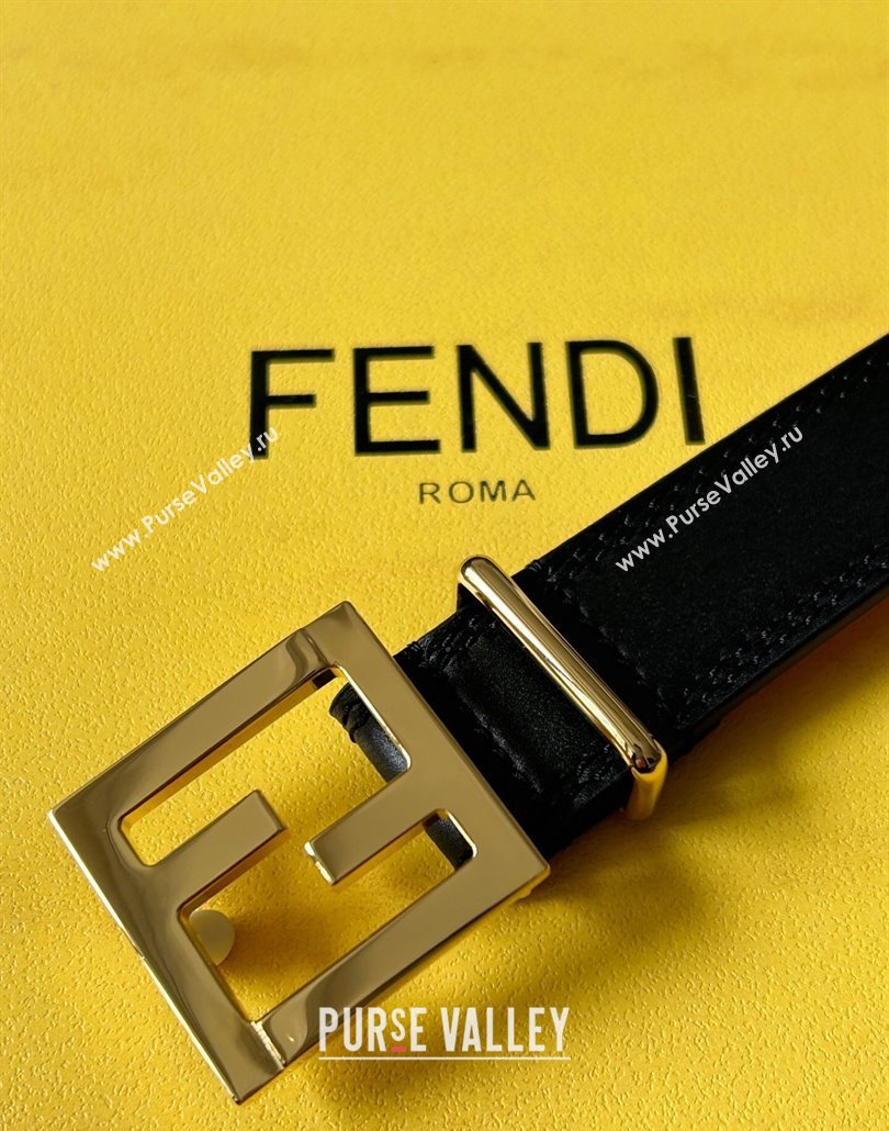 Fendi Womens Calfskin Belt 2.5cm with FF Buckle Black 2025 0315 (99-250315004)
