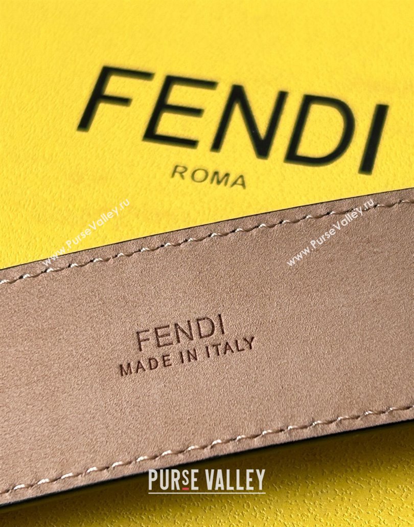 Fendi Mens Striped Calfskin Belt 3.4cm Black/Silver 2025 0315 (99-250315011)