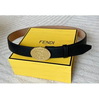 Fendi Mens Striped Calfskin Belt 3.4cm Black/Gold 2025 0315 (99-250315012)