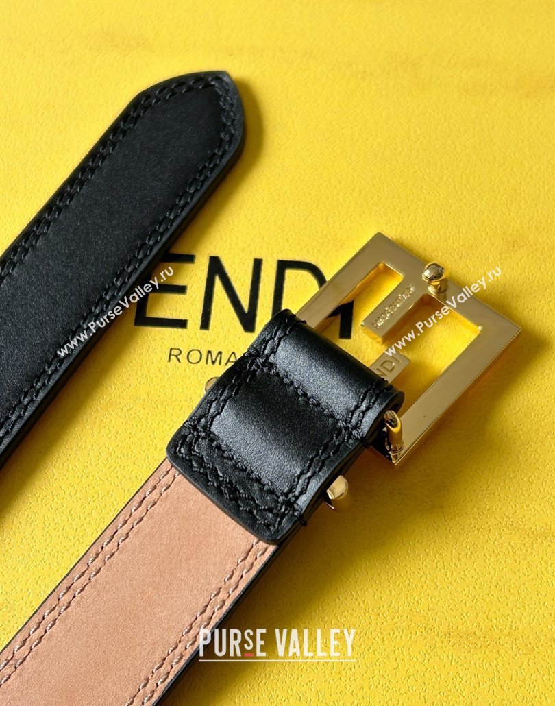 Fendi Womens Calfskin Belt 2.5cm with FF Buckle Black 2025 0315 (99-250315004)