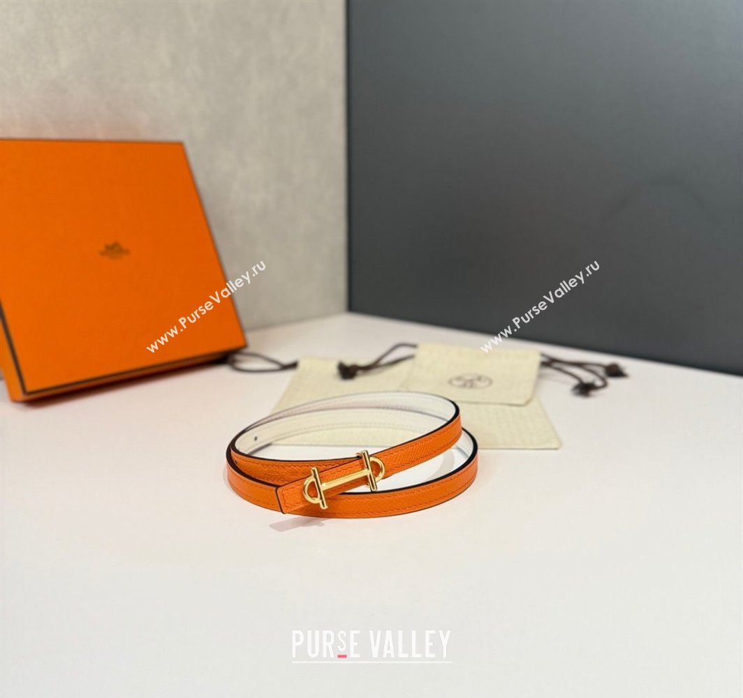 Hermes Gamma Belt Buckle Reversible Leather Strap 1.3cm Orange/White 2025 0314 (99-250314116)