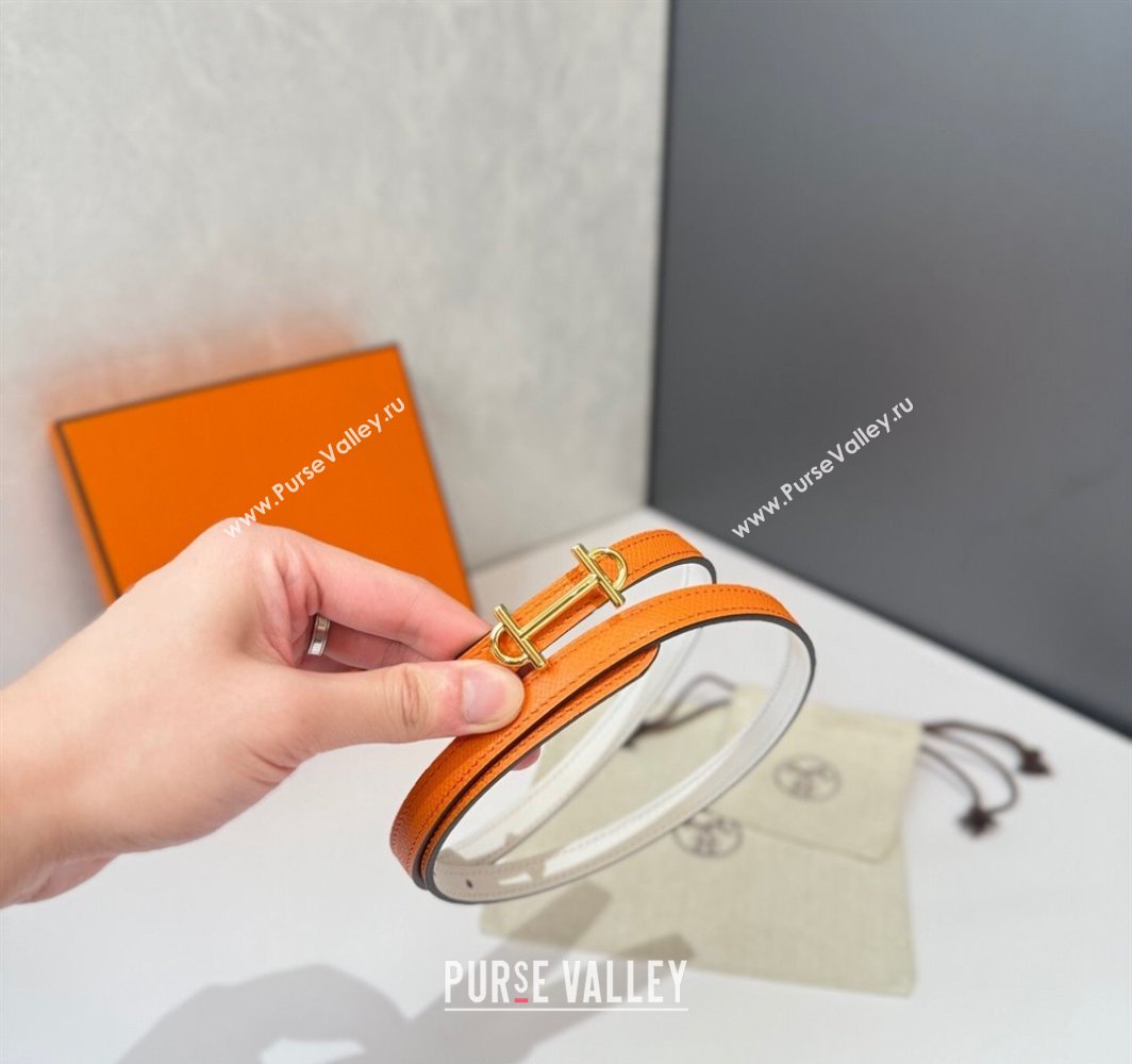 Hermes Gamma Belt Buckle Reversible Leather Strap 1.3cm Orange/White 2025 0314 (99-250314116)