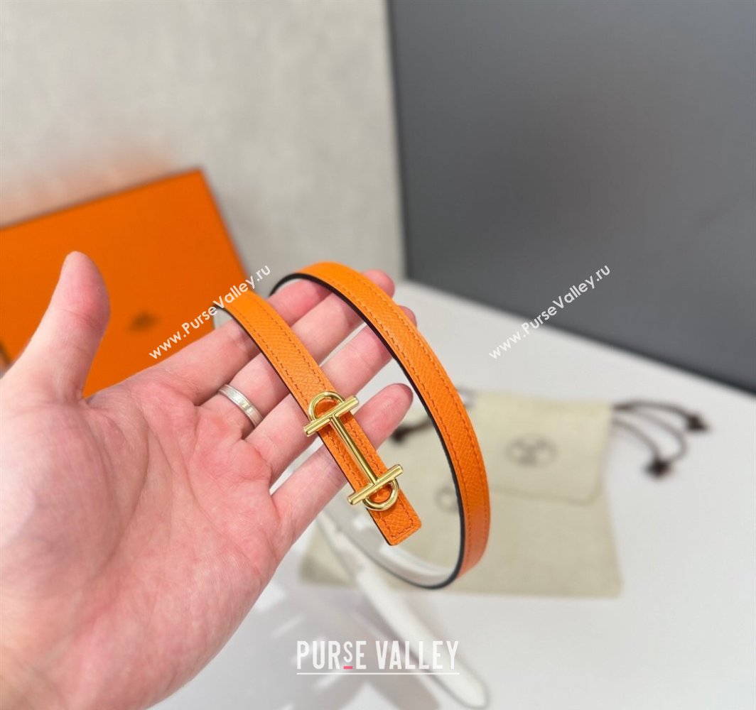Hermes Gamma Belt Buckle Reversible Leather Strap 1.3cm Orange/White 2025 0314 (99-250314116)
