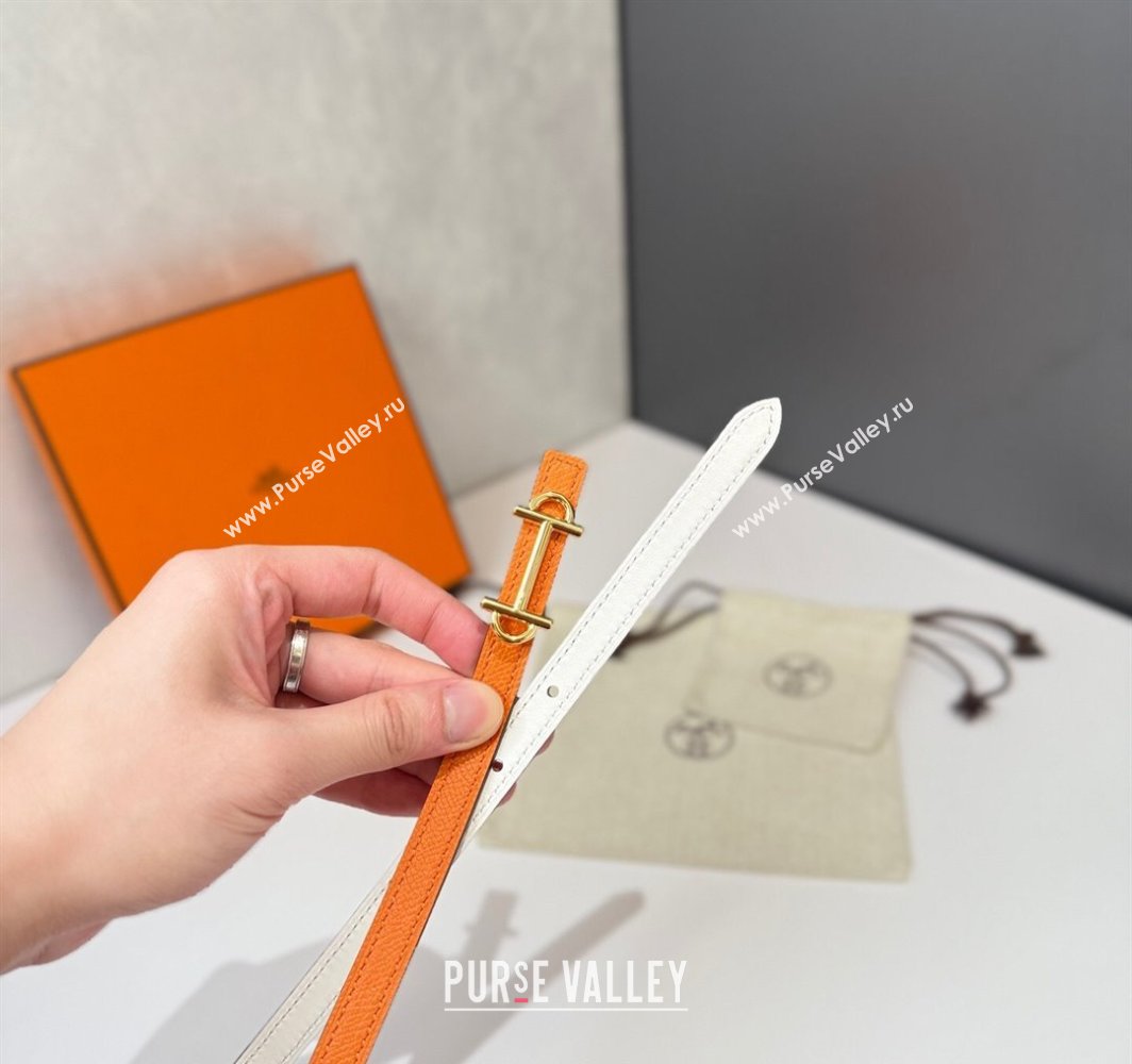 Hermes Gamma Belt Buckle Reversible Leather Strap 1.3cm Orange/White 2025 0314 (99-250314116)