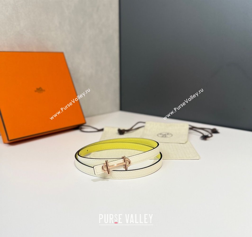 Hermes Gamma Belt Buckle Reversible Leather Strap 1.3cm Yellow/White 2025 0314 (99-250314117)