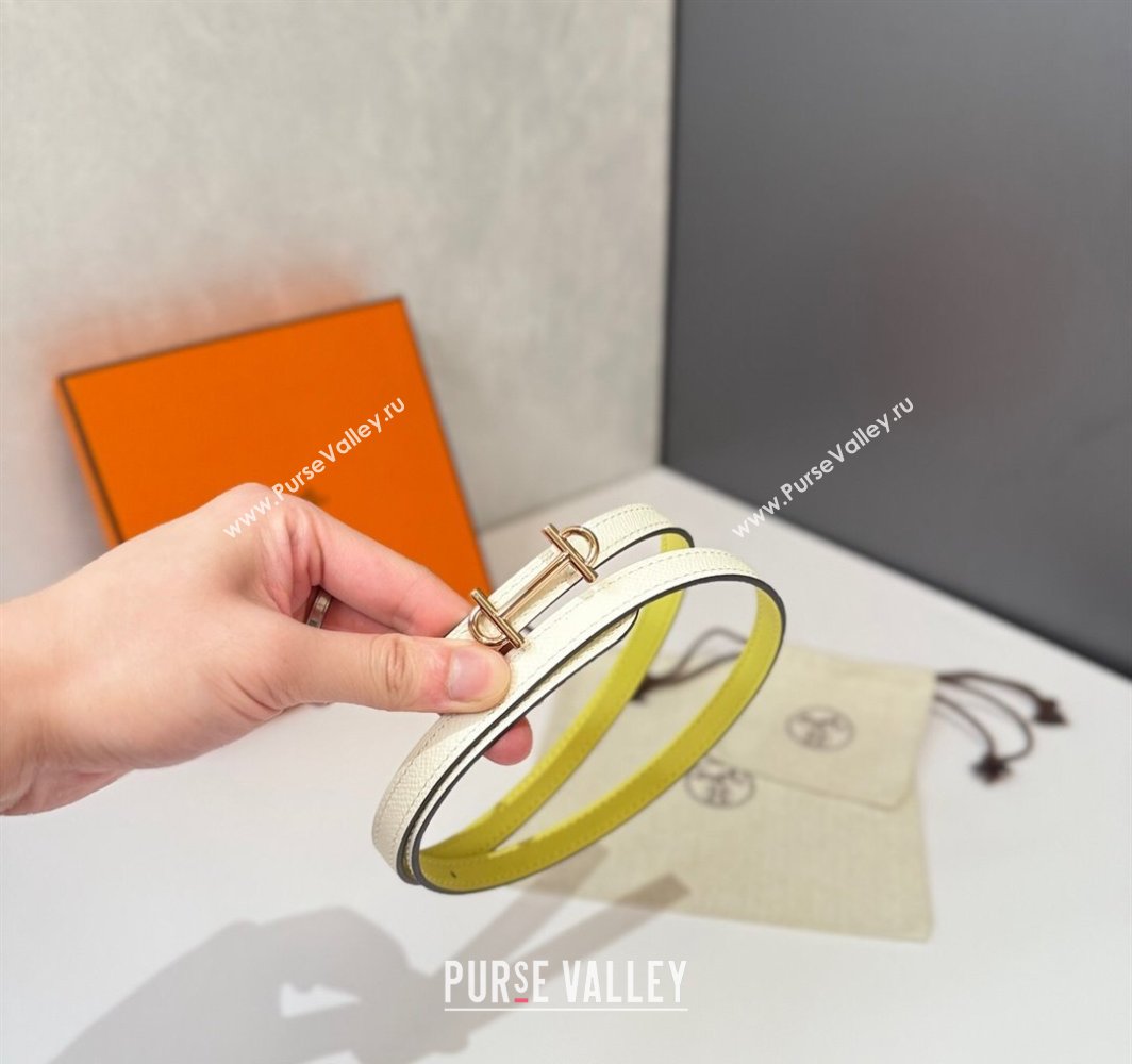 Hermes Gamma Belt Buckle Reversible Leather Strap 1.3cm Yellow/White 2025 0314 (99-250314117)