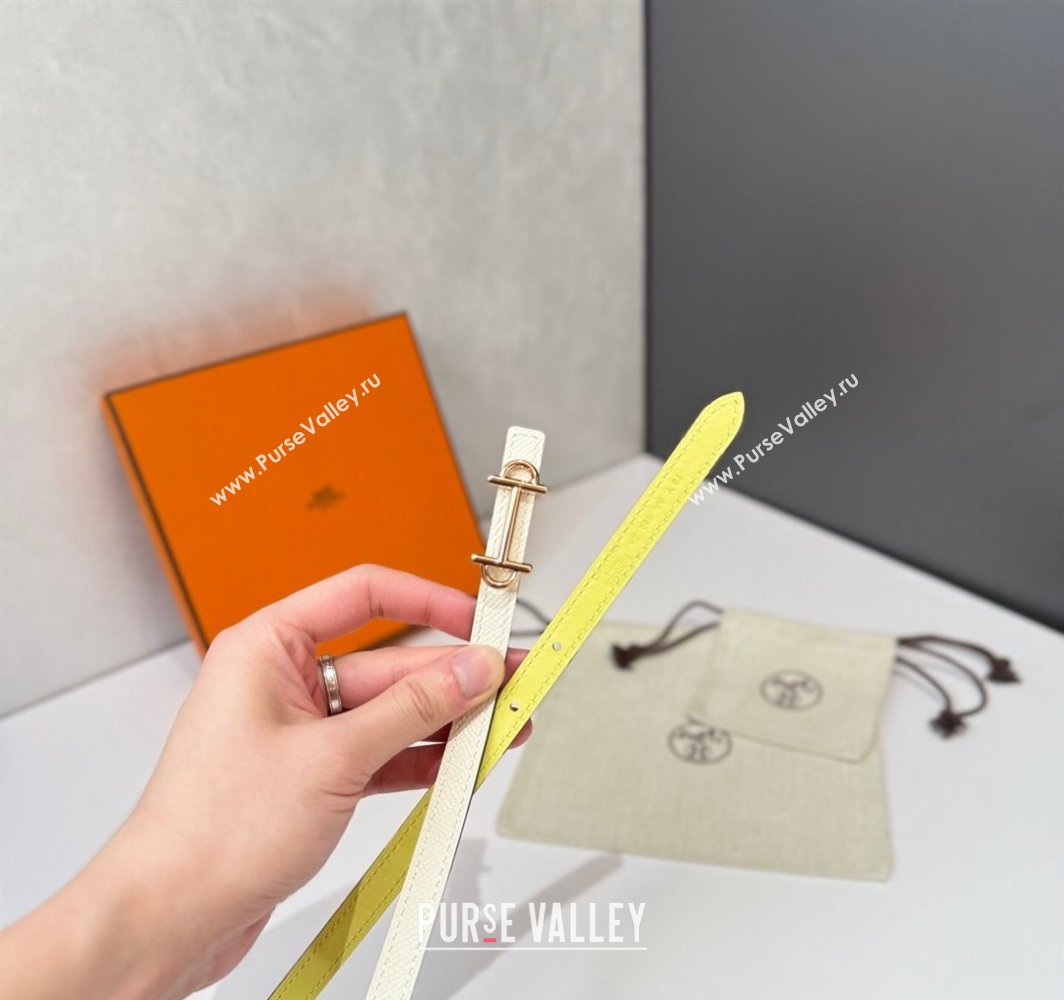 Hermes Gamma Belt Buckle Reversible Leather Strap 1.3cm Yellow/White 2025 0314 (99-250314117)