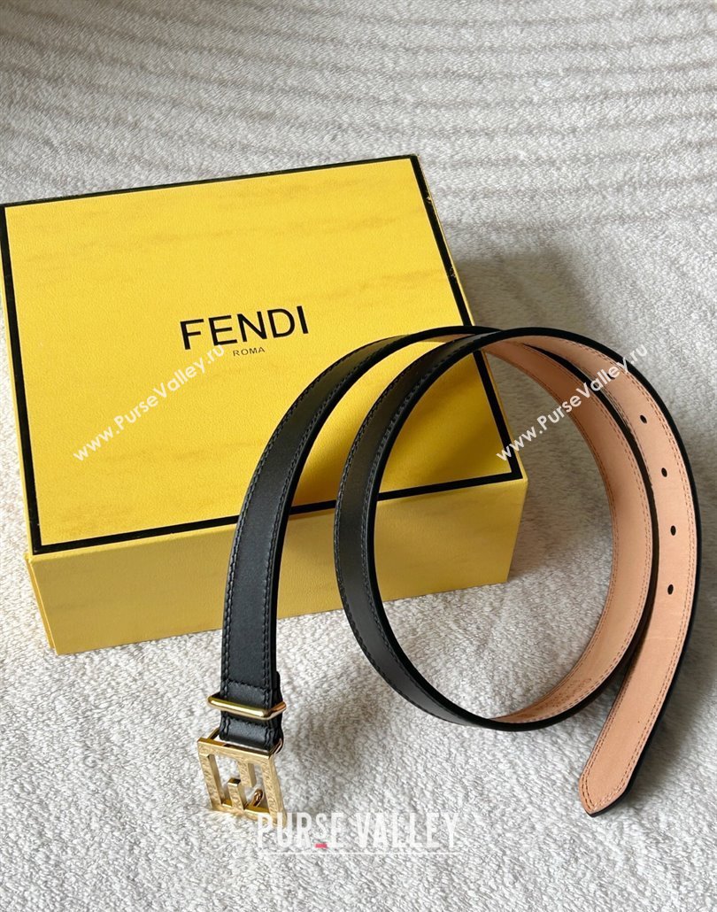 Fendi Womens Calfskin Belt 2.5cm with FF Buckle Black 2025 0315 (99-250315004)