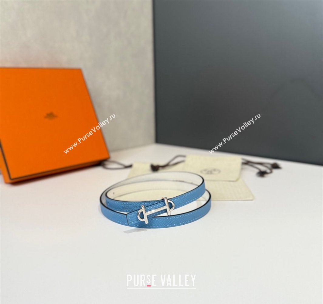 Hermes Gamma Belt Buckle Reversible Leather Strap 1.3cm Blue/White 2025 0314 (99-250314118)