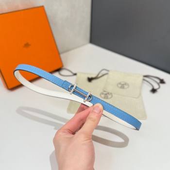 Hermes Gamma Belt Buckle Reversible Leather Strap 1.3cm Blue/White 2025 0314 (99-250314118)