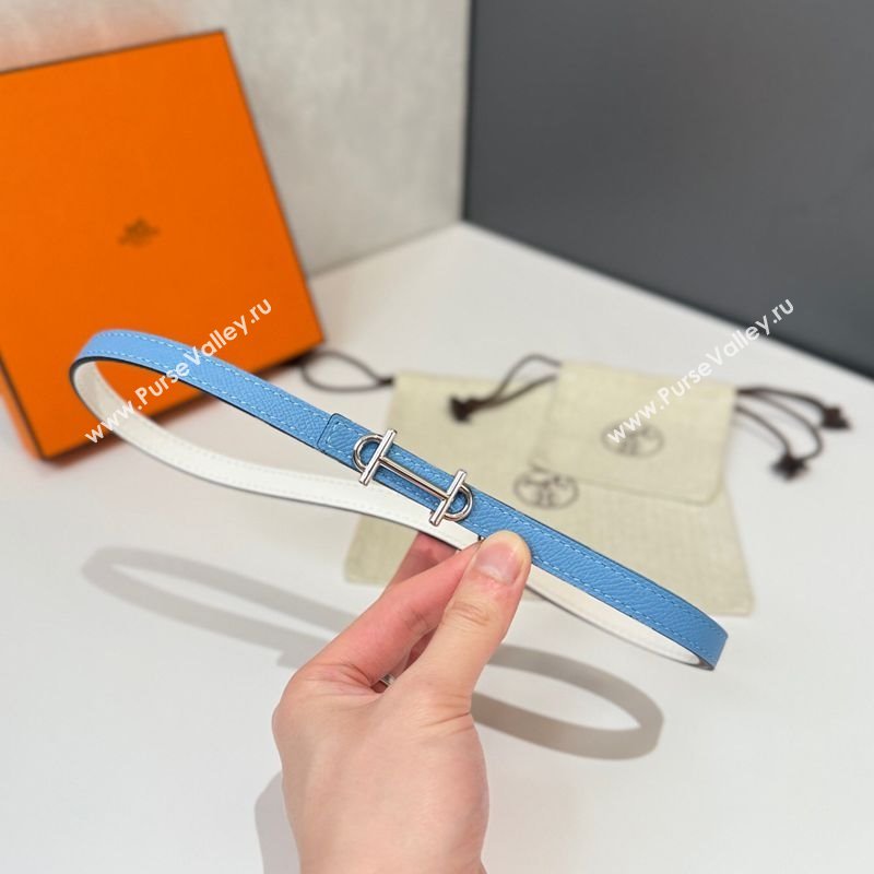 Hermes Gamma Belt Buckle Reversible Leather Strap 1.3cm Blue/White 2025 0314 (99-250314118)