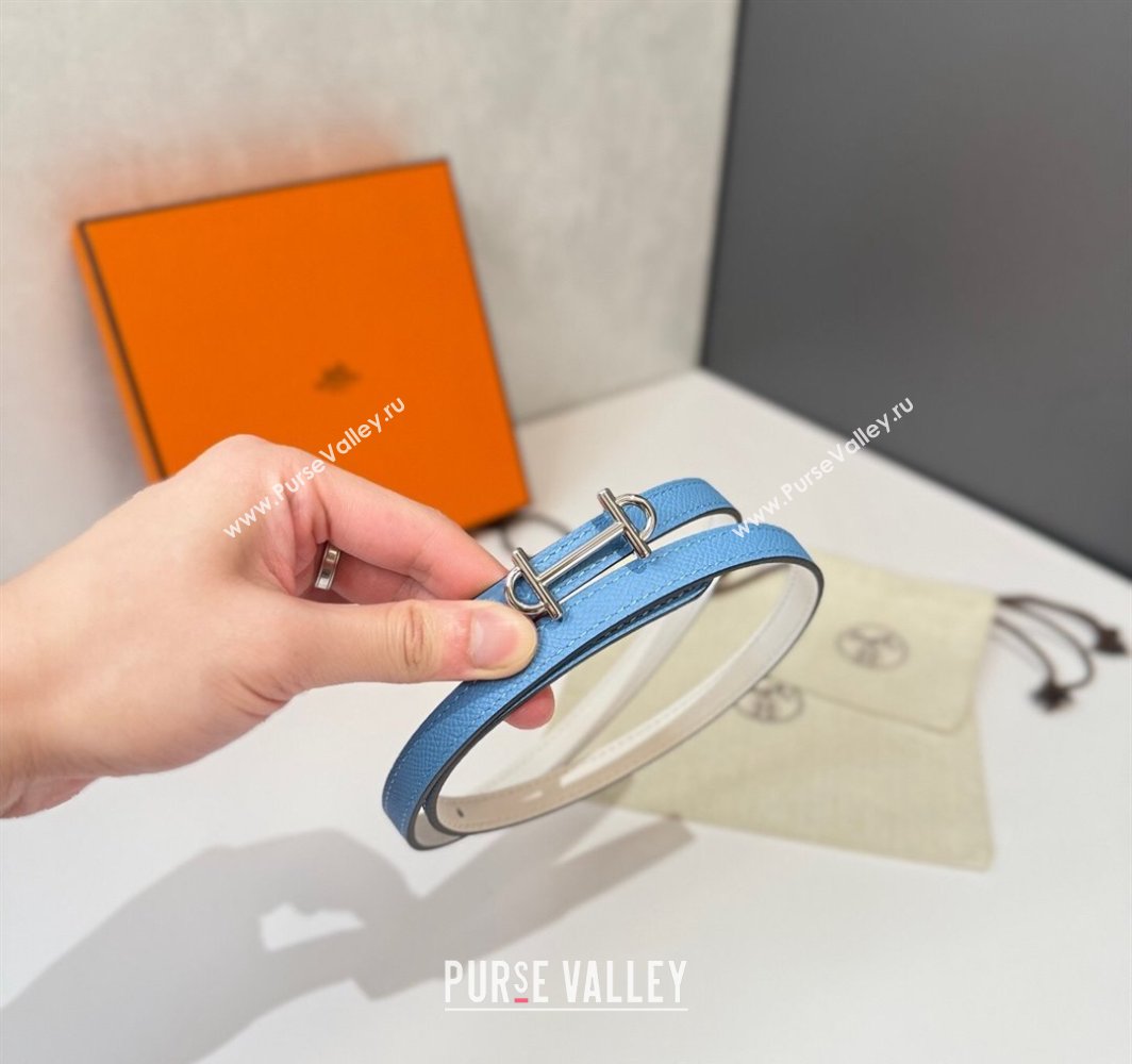 Hermes Gamma Belt Buckle Reversible Leather Strap 1.3cm Blue/White 2025 0314 (99-250314118)