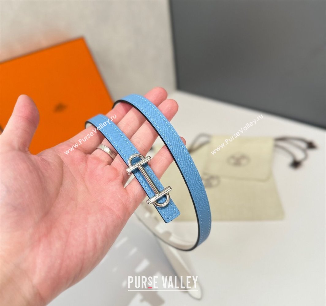 Hermes Gamma Belt Buckle Reversible Leather Strap 1.3cm Blue/White 2025 0314 (99-250314118)