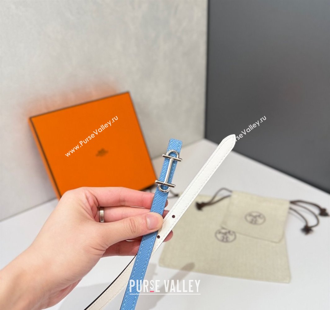 Hermes Gamma Belt Buckle Reversible Leather Strap 1.3cm Blue/White 2025 0314 (99-250314118)