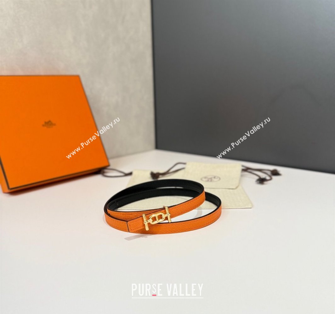 Hermes Ancre Belt Buckle Reversible Leather Strap 1.3cm Orange/Black 2025 0314 (99-250314119)