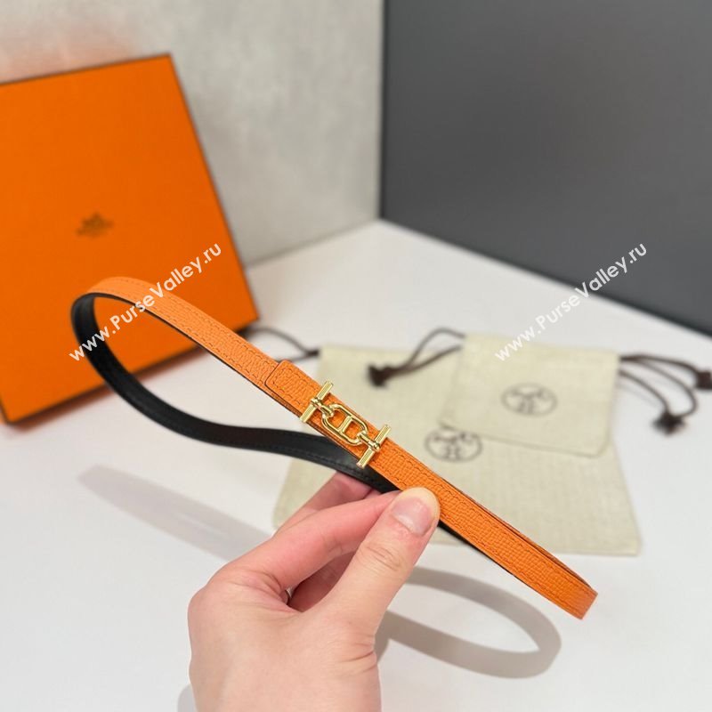 Hermes Ancre Belt Buckle Reversible Leather Strap 1.3cm Orange/Black 2025 0314 (99-250314119)