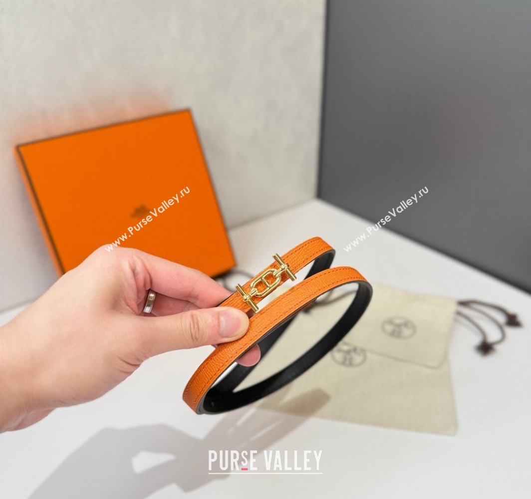 Hermes Ancre Belt Buckle Reversible Leather Strap 1.3cm Orange/Black 2025 0314 (99-250314119)