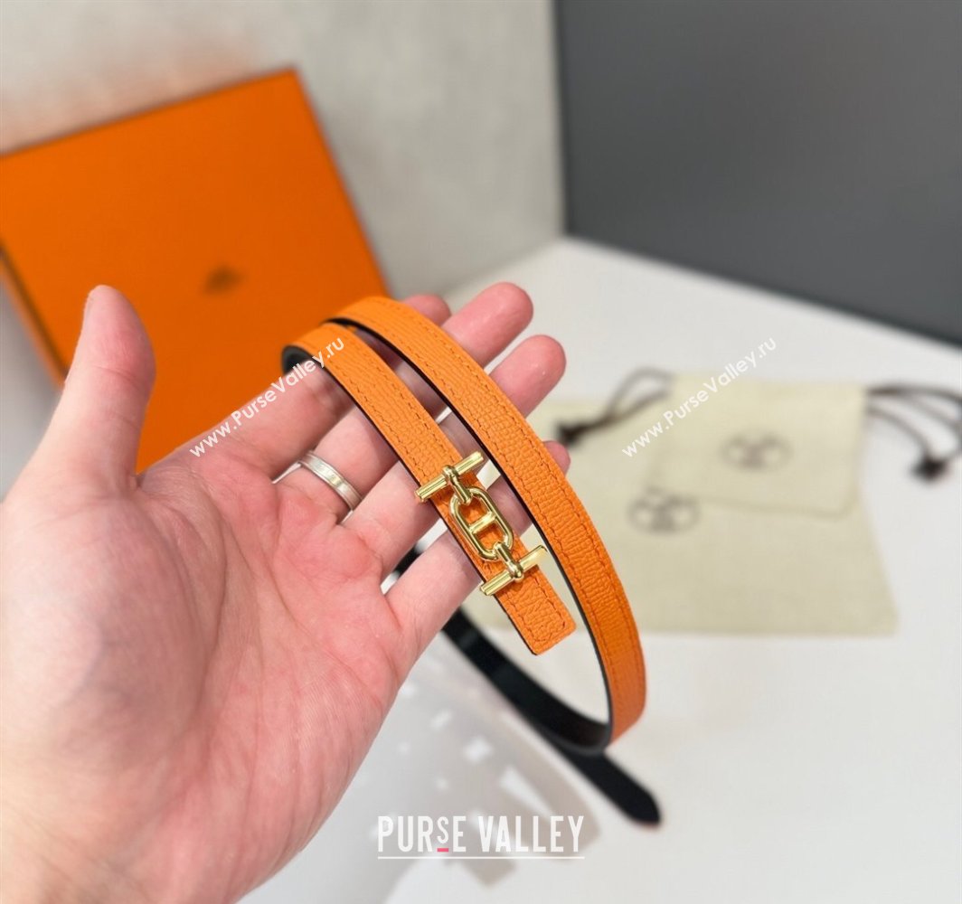 Hermes Ancre Belt Buckle Reversible Leather Strap 1.3cm Orange/Black 2025 0314 (99-250314119)
