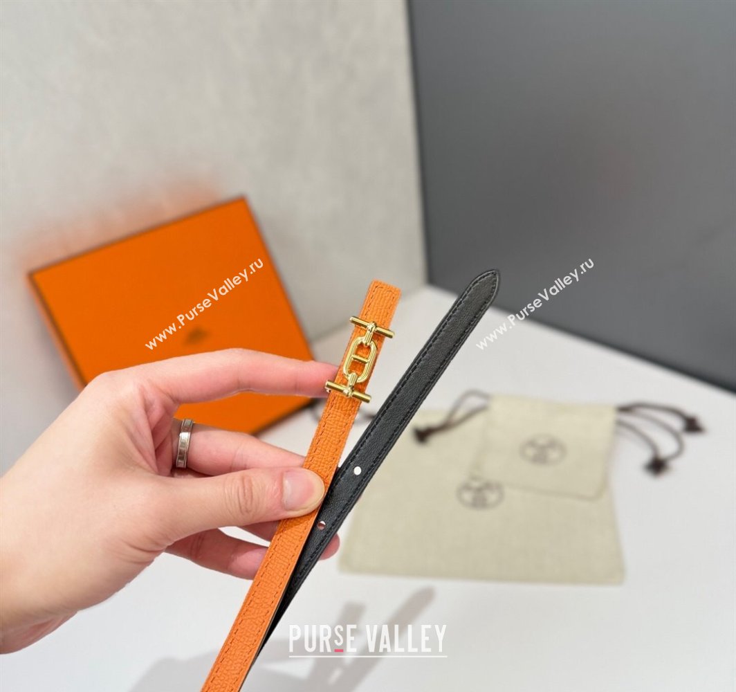 Hermes Ancre Belt Buckle Reversible Leather Strap 1.3cm Orange/Black 2025 0314 (99-250314119)