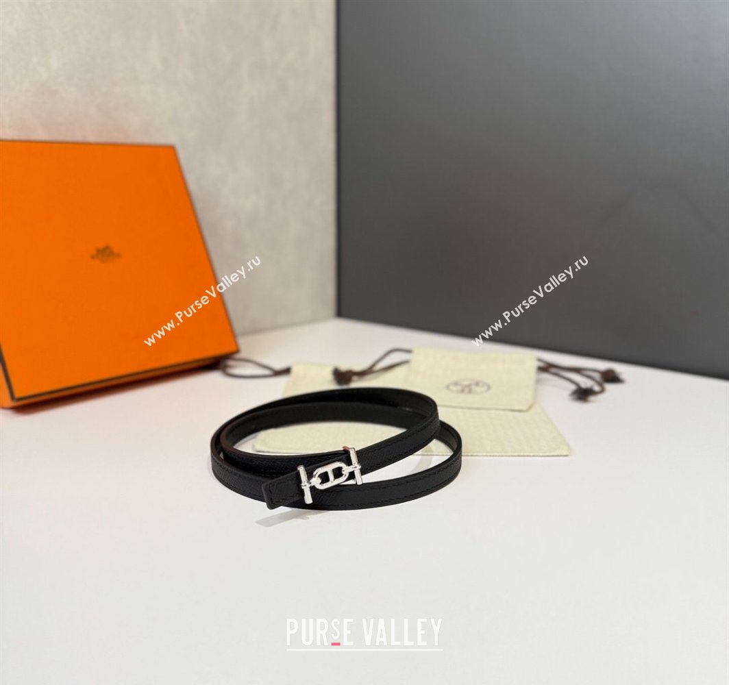 Hermes Ancre Belt Buckle Reversible Leather Strap 1.3cm Black 2025 0314 (99-250314120)