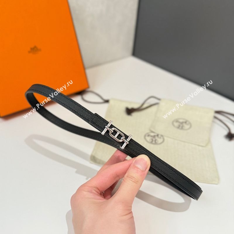 Hermes Ancre Belt Buckle Reversible Leather Strap 1.3cm Black 2025 0314 (99-250314120)