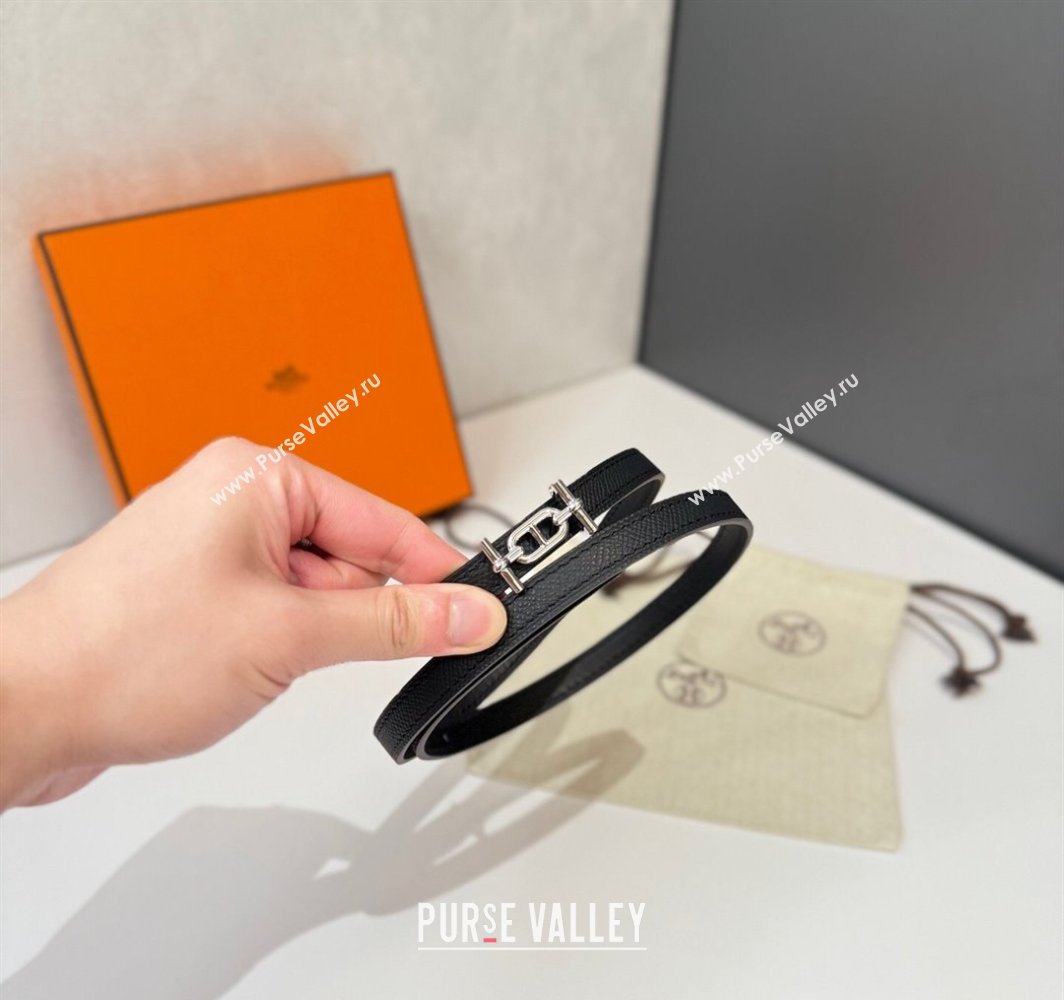 Hermes Ancre Belt Buckle Reversible Leather Strap 1.3cm Black 2025 0314 (99-250314120)