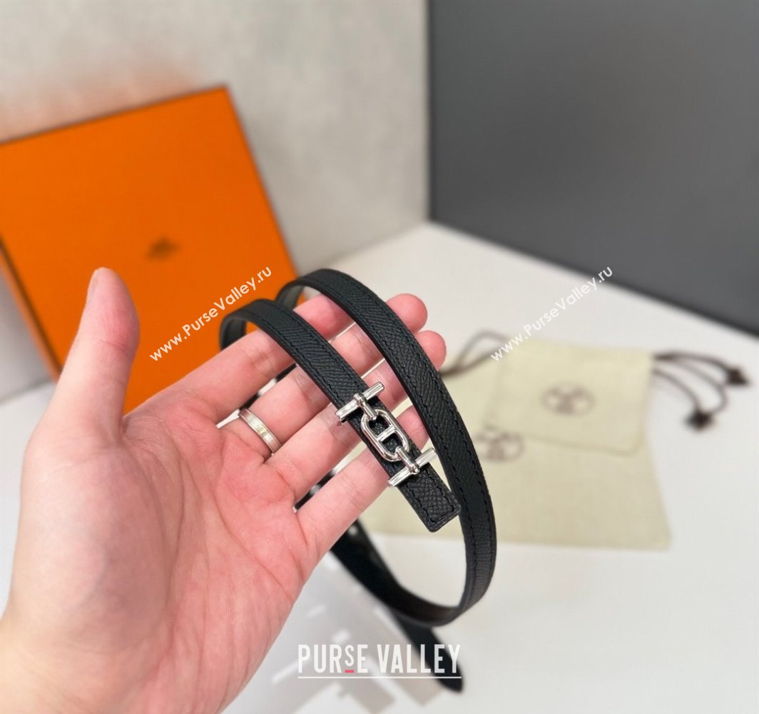 Hermes Ancre Belt Buckle Reversible Leather Strap 1.3cm Black 2025 0314 (99-250314120)