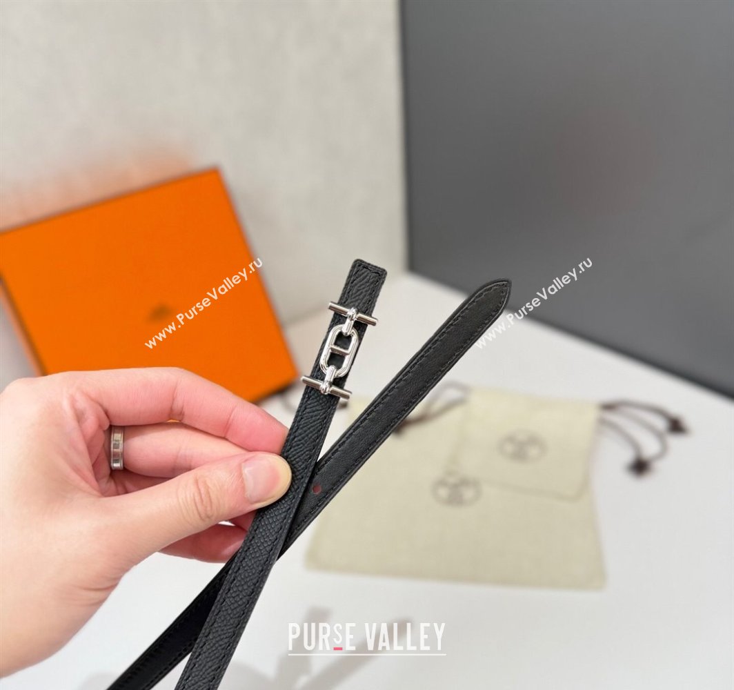 Hermes Ancre Belt Buckle Reversible Leather Strap 1.3cm Black 2025 0314 (99-250314120)